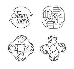 Teamwork logo line icons. Concept of Cooperation and collaboration. Circle of hands.