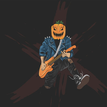 Pumpkins Head Rocker For Halloween Poster, Banner And T Shirt Design