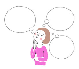 考える女性　３つのふきだし 