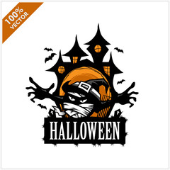 Halloween Mummy Castle Vector Logo