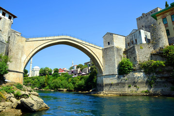 Fototapeta na wymiar The Old Bridge in Mostar with river Neretva. Bosnia and Herzegovina.