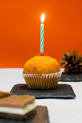 birthday cupcake with autumnal decoration