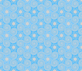 Stained glass texture from snowflakes. Wrapping paper. Seamless pattern.