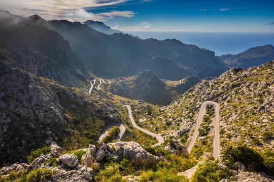 Wide view of Coll dels Reis road, sea behind