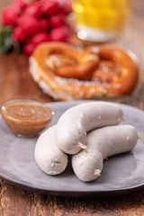 bavarian white sausage with pretzel