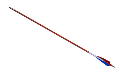 Wooden handmade arrow, isolated on white background.