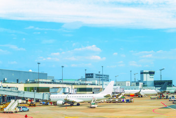 Airplanes arriving depature Frankfurt Airport