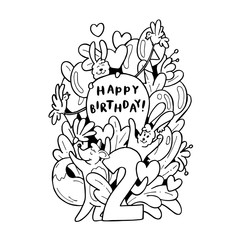 Coloring book cute animals doodle