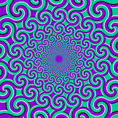 Blue and purple background with twisted elements. Optical illusion of movement.