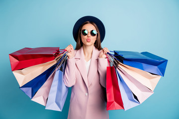 Portrait of cute sweet girl in eyewear eyeglasses on vacation prepare for valentine day date shop...