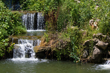 Artificial waterfall created in the park.