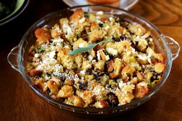 Thanksgiving dish of bread - Stuffing with mushrooms. Thanksgiving Day. the traditional dishes for Thanksgiving. square format