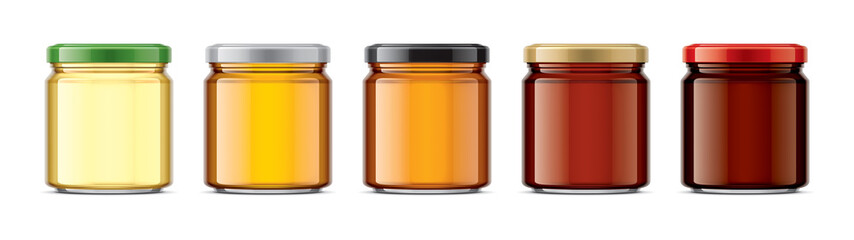 Set of Glass Jar with Honey. 