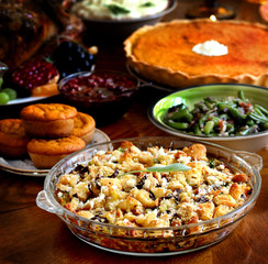 Thanksgiving dish of bread - Stuffing with mushrooms. Thanksgiving Day. the traditional dishes for Thanksgiving. square format