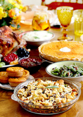 Thanksgiving dish of bread - Stuffing with mushrooms. Thanksgiving Day. the traditional dishes for Thanksgiving. square format
