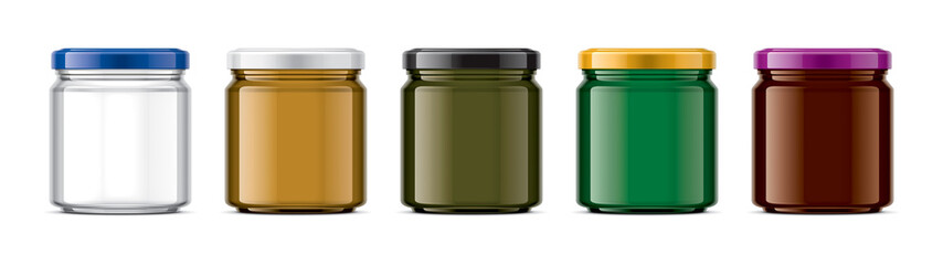 Set of Colored Glass Jar. 