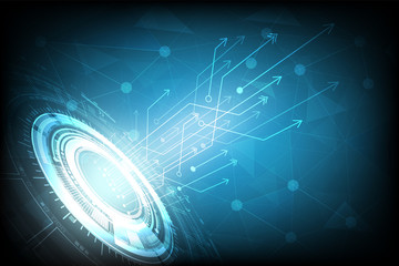 Circuit board with gear and security lock on blue  communication concept for technology background