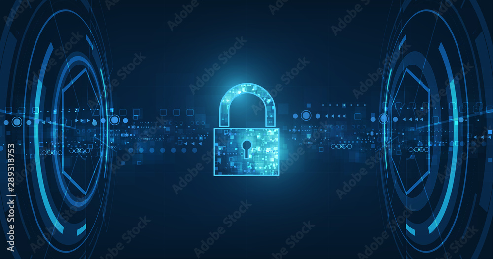 Poster padlock with keyhole icon in personal data security illustrates cyber data or information privacy id