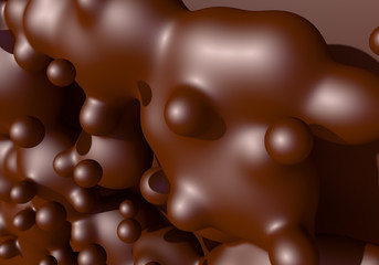 Abstract background with melted chocolate or cocoa drops boiling. 3D illustration