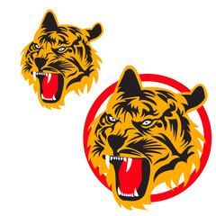 Vector tiger head, face for retro logos, emblems, badges, labels template and t-shirt vintage design element. Isolated on white background