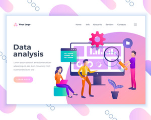 Landing page template data analysis concept with office people characters.
