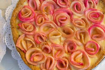 birthday cake with apples in the form of roses	