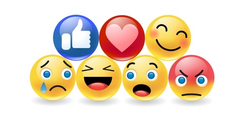 set of yellow cartoon round emotions for social medias and social networks. Vector illustration