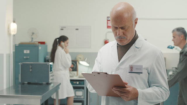 Scientists working in a vintage style laboratory
