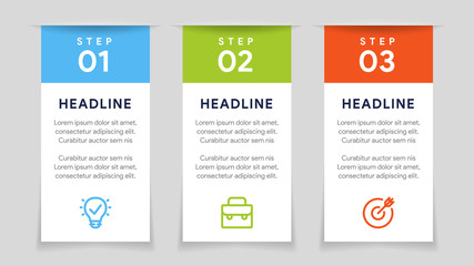 Vector paper arrows infographic, banners diagram, labels graph, stickers presentation chart. Business concept with 3 options, parts, steps, processes. Slide template.