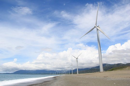wind turbines along the beach