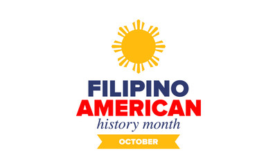 Filipino American History Month. Happy holiday celebrate annual in October. Filipinos and United States flag. Culture month. Patriotic design. Poster, card, banner, template. Vector illustration