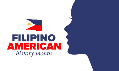 Filipino American History Month. Happy holiday celebrate annual in October. Filipinos and United States flag. Culture month. Patriotic design. Poster, card, banner, template. Vector illustration