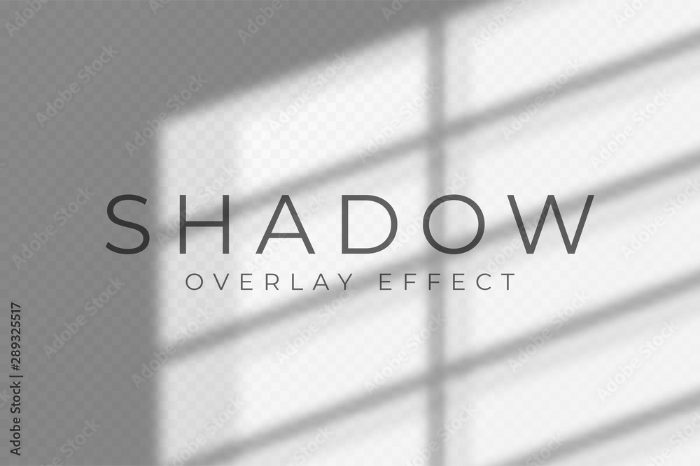 Poster Shadow overlay effect. Transparent soft light and shadows from windows and jalouse. Mockup of transparent shadow overlay effect and natural lightning