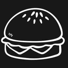 Burger icon. Drawn in chalk on a blackboard.