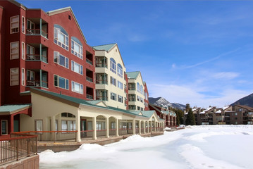 Colorado nature background, ski resort vacation concept. Scenic view with Keystone sky resort...