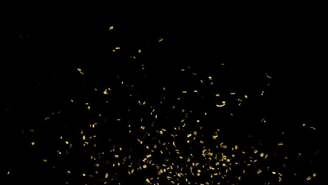 Falling golden confetti on an black background