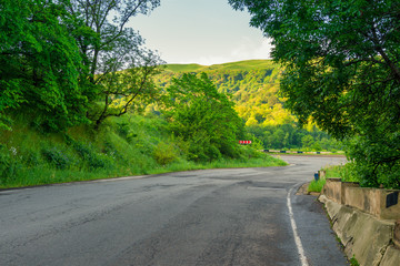Bend and turn of the mountain road in the mountains of Transcaucasia, landscapes of Armenia
