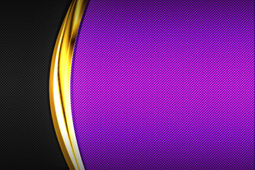 carbon fiber and gold curve chromium frame. metal background.