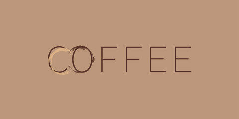 Coffee. Banner with text, design elements: stains, traces of coffee cup. Vector