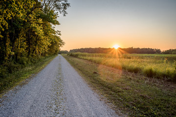 gravel road at sunset