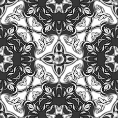 Seamless baroque pattern with decorative silver scrolls and gems