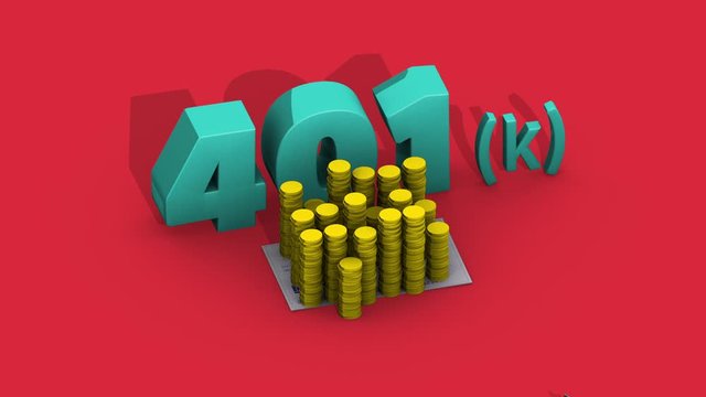 401k Animation with Saving from Paycheck Loop. animated isometric render of 401k Text and a paycheck rolls in with coins and a portion is put into 401k.With matte and ambient occlusion shadow passes