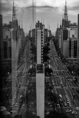 aerial reflection view of city Paulista Avenue Avenida Paulista vista de cime - obrazy, fototapety, plakaty