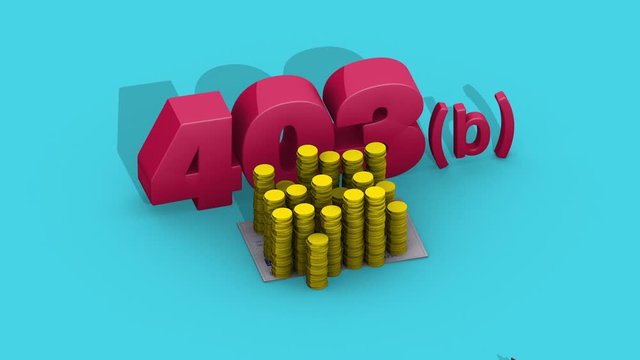 403b Animation with Saving from Paycheck Loop. animated isometric render of 403b Text and a paycheck rolls in with coins and a portion is put into 403b.With matte and ambient occlusion shadow passes