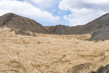 Fototapeta na wymiar Shockingly desolate Moonland landscape at Lamayuru, in Ladakh, India