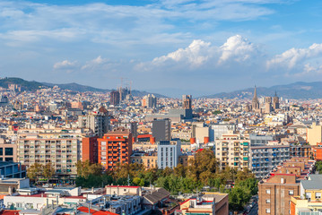 Naklejka premium Panoramic aerial view of Barcelona, Catalonia, Spain