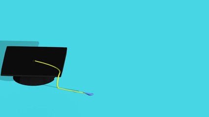 Graduation Cap Isometric Animation Loop. isometric animation of a graduation cap spinning into view with tassle waving