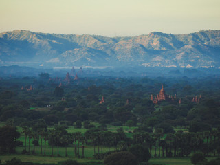 Landscape View of Ancient Temple and Pagoda in Old Bagan, Myanma