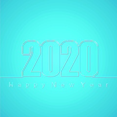 Happy New Year 2020 Typography Style, inline text on blue background