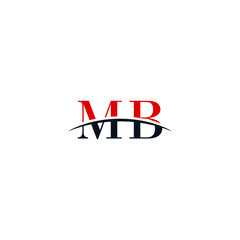 Initial letter MB, overlapping movement swoosh horizon logo company design inspiration in red and dark blue color vector
